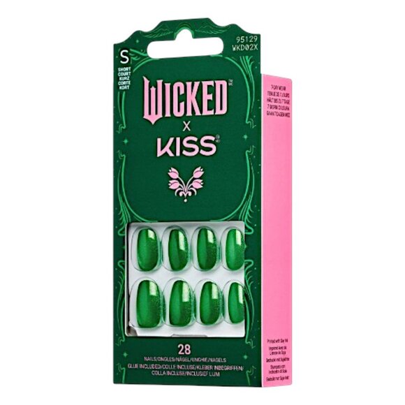 KISS x WICKED Press-On Nails – “You’re Green?!” Short Oval, 28ct Limited Edition - Picture 2 of 8